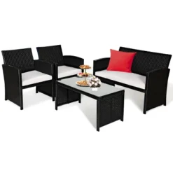 Costway 4PCS Outdoor Patio Rattan Furniture Conversation Set Cushioned Sofa Coffee Table -Costway GUEST dee8f67b 0799 4c2e bea9 9f51607f53d2 1