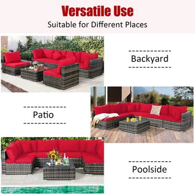 Costway 7PCS Patio Rattan Furniture Set Sectional Sofa Garden Red Cushion 9 Costway 7PCS Patio Rattan Furniture Set Sectional Sofa Garden Red Cushion - Image 9