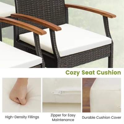 Costway 7PCS Patio Dining Set Cushion Acacia Wood Armrests Table With Umbrella Hole 3 Costway 7PCS Patio Dining Set Cushion Acacia Wood Armrests Table With Umbrella Hole - Image 3