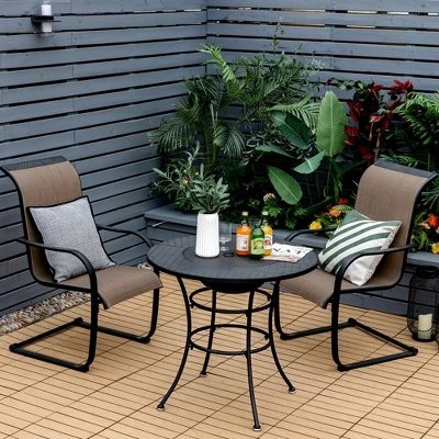 Costway 31.5'' Patio Fire Pit Dining Table Charcoal Wood Burning W/ Cooking BBQ Grate 1 Costway 31.5'' Patio Fire Pit Dining Table Charcoal Wood Burning W/ Cooking BBQ Grate