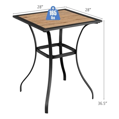 Costway Patio Square Bar Table Wood-Like Tabletop Metal Frame Garden Backyard 2 Costway Patio Square Bar Table Wood-Like Tabletop Metal Frame Garden Backyard - Image 2