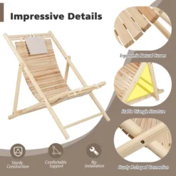 Costway Patio Outdoor Adjustable Folding Wood Sling Chair Reclining Lounge Assembly Free -Costway GUEST dfe51662 894c 4f7f b10d 21d0ae0a46c9