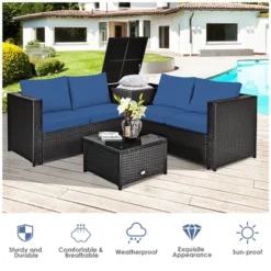 Costway 8PCS Outdoor Patio Rattan Furniture Set Cushioned Loveseat Storage Table Navy -Costway GUEST dfec3997 eee4 45d2 b31d 9656e32760f9