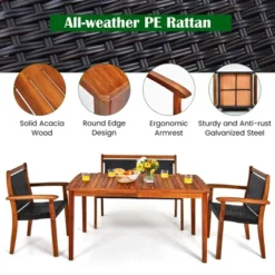 Costway 4PCS Patio Rattan Dining Furniture Set Acacia Wood Frame Stackable Chair Loveseat -Costway GUEST e01828e0 20aa 40d1 aacb 48b0aeac5efd