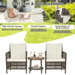 Costway Patiojoy 3PCS Patio Rattan Furniture Set Cushioned Sofas Wood Table Top W/Shelf -Costway GUEST e03fd417 eb3e 401e b7b6 ac2e8e8f7c10