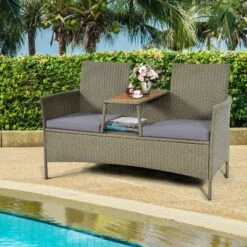 Costway 2-Person Patio Rattan Conversation Furniture Set Loveseat Coffee Table