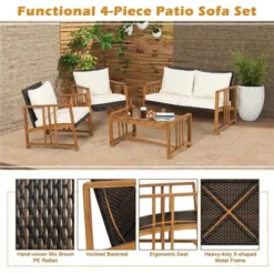 Costway 4PCS Patio Mix Brown Wicker Sofa Set Acacia Wood Frame With Seat & Back Cushions 15 Costway 4PCS Patio Mix Brown Wicker Sofa Set Acacia Wood Frame With Seat & Back Cushions -Costway GUEST e06e5261 0e43 46c5 8c52 841a114d8dbc