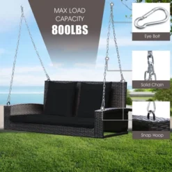 Costway 2-Person Patio Rattan Hanging Porch Swing Bench Chair Cushion BeigeBlackRedTurquoise -Costway GUEST e0a3cf43 f42e 4c36 968f 0b43484f8930