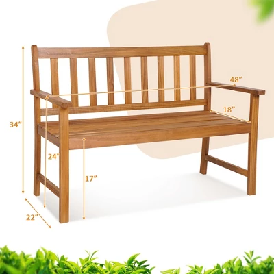 Costway 2-Person Slatted Bench Patio Acacia Wood Loveseat 800 Lbs Outdoor Natural 2 Costway 2-Person Slatted Bench Patio Acacia Wood Loveseat 800 Lbs Outdoor Natural - Image 2