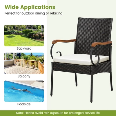 Costway 5PCS Patio Wicker Dining Set Armchairs Acacia Wood Table With Detachable Cushions & Umbrella Hole 4 Costway 5PCS Patio Wicker Dining Set Armchairs Acacia Wood Table With Detachable Cushions & Umbrella Hole - Image 4