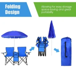 Costway Portable Folding Picnic Double Chair W/Umbrella Table Cooler Beach Camping Chair -Costway GUEST e0bb56f8 8ff9 4e00 8c80 2590019f27f9