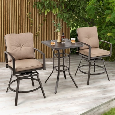 Costway Patio 3pcs Swivel Bar Height Bistro Set Cushioned Table Stools Furniture Outdoor 3 Costway Patio 3pcs Swivel Bar Height Bistro Set Cushioned Table Stools Furniture Outdoor - Image 3