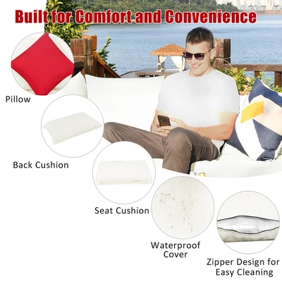 Costway 7PCS Patio Rattan Furniture Set Sectional Sofa Garden White Cushion 8 Costway 7PCS Patio Rattan Furniture Set Sectional Sofa Garden White Cushion - Image 8