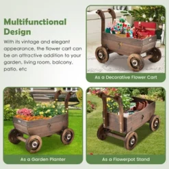 Decorative Wagon Cart Plant Flower Pot Stand Wooden Raised Garden Planter Box -Costway GUEST e1205368 c675 49c5 9131 0cbc5449e2c4