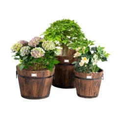 Costway 3 Pcs Wooden Planter Barrel Set Decorative Flower Bed Multiple Size 16 Costway 3 Pcs Wooden Planter Barrel Set Decorative Flower Bed Multiple Size -Costway GUEST e12d6f50 d2ec 4f17 9b63 e381b7e9fecf