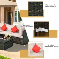 Costway 5PCS Patio Rattan Furniture Set Sectional Conversation W/Beige Cushion -Costway GUEST e1a9fe1c bad1 4448 9e0e 9382c5cb938e 1