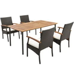 Costway 5PCS Patio Wicker Dining Set Cushion Acacia Wood Armchairs Table With Umbrella Hole -Costway GUEST e1cfda88 e51d 415f 8615 2d6ebb1d5e36