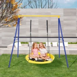 Costway Metal A-Frame Swing Stand Heavy Duty Extra Swing Frame W/Ground Stakes For Backyard