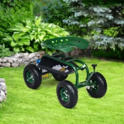 Costway Garden Cart Rolling Work Seat W/ Tool Tray Basket Green -Costway GUEST e23cf9c3 8ec8 4689 acd4 23b60af76124