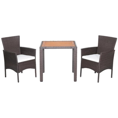 Costway 3PCS Patio Wicker Dining Set Acacia Wood Table Top With Cushioned Chairs Garden 9 Costway 3PCS Patio Wicker Dining Set Acacia Wood Table Top With Cushioned Chairs Garden - Image 9