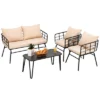 Costway 4PCS Patio Furniture Set Cushioned Sofa Loveseat Armrest Table Garden