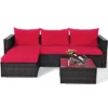 5PCS Patio Rattan Furniture Set Sectional Conversation Sofa W/ Coffee Table Red Navy