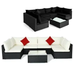 Costway 7PCS Patio Rattan Furniture Set Sectional Sofas Off White & Black Cushion Covers 16 Costway 7PCS Patio Rattan Furniture Set Sectional Sofas Off White & Black Cushion Covers -Costway GUEST e295ce36 2908 49ad 848a 8149197219d2