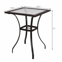Outdoor Patio Rattan Wicker Bar Square Table Glass Top Yard Garden Furniture NEW