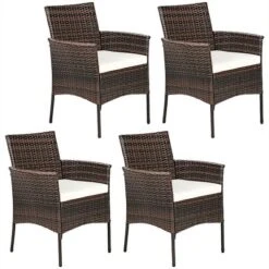 Costway Patio Rattan Arm Dining Chair Cushioned Sofa Furniture Brown -Costway GUEST e2b95548 5e4a 4417 8142 2a35de4c1ddd