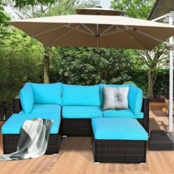 Costway 5PCS Patio Rattan Sectional Conversation Set Ottoman Turquoise 11 Costway 5PCS Patio Rattan Sectional Conversation Set Ottoman Turquoise -Costway GUEST e2e80ff0 6ec2 4f55 9112 b4f935bd9655