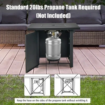 Costway 32'' Square Propane Gas Fire Pit Table With Glass Stones Rain Cover 50,000 BTU 6 Costway 32'' Square Propane Gas Fire Pit Table With Glass Stones Rain Cover 50,000 BTU - Image 6