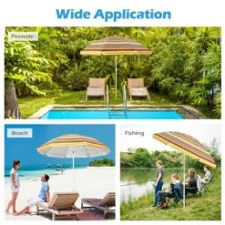 Costway 6.5Ft Patio Beach Sunshade Umbrella Portable Tilt Outdoor Yellowith Green/Navy/Blue -Costway GUEST e3053fd4 8d69 436f aecb 249724d696bd