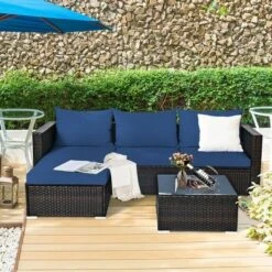 5PCS Patio Rattan Furniture Set Sectional Conversation Sofa W/ Coffee Table Red Navy -Costway GUEST e31be620 94a8 4a04 9aea 707a9eaf6711