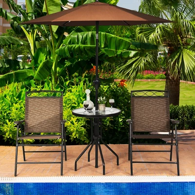 Costway 3 PCS Bistro Conversation Patio Pub Dining Set W/ 2 Folding Chairs & Glass Table 2 Costway 3 PCS Bistro Conversation Patio Pub Dining Set W/ 2 Folding Chairs & Glass Table - Image 2