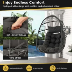 Costway Hanging Egg Chair Wicker Swing Hammock Chair With Head Pillow & Seat Cushion Gray 13 Costway Hanging Egg Chair Wicker Swing Hammock Chair With Head Pillow & Seat Cushion Gray -Costway GUEST e44cdb66 b03f 41ad 9597 ebf232f9c8f2