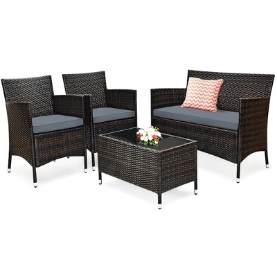 Costway 4PCS Rattan Patio Furniture Set Cushioned Sofa Chair Coffee Table 3 Costway 4PCS Rattan Patio Furniture Set Cushioned Sofa Chair Coffee Table - Image 3
