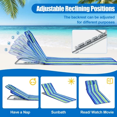 Costway 3-Piece Beach Lounge Chair Mat Set 2 Adjustable Lounge Chairs With Table BlueStripe 6 Costway 3-Piece Beach Lounge Chair Mat Set 2 Adjustable Lounge Chairs With Table BlueStripe - Image 6