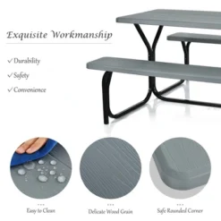 Costway Picnic Table Bench Set Outdoor Camping Backyard Garden Patio Party All Weather Gray/Green 15 Costway Picnic Table Bench Set Outdoor Camping Backyard Garden Patio Party All Weather Gray/Green -Costway GUEST e4f14fdb 8681 447c 8804 372805289291