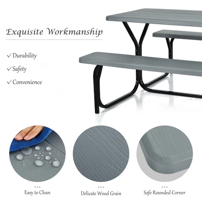Costway Picnic Table Bench Set Outdoor Camping Backyard Garden Patio Party All Weather Gray/Green 4 Costway Picnic Table Bench Set Outdoor Camping Backyard Garden Patio Party All Weather Gray/Green - Image 4