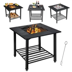Costway 31'' Outdoor Fire Pit Dining Table Charcoal Wood Burning W/ Cooking BBQ Grate -Costway GUEST e51a3fc6 0d72 4af9 8a36 9ac780e4fc15