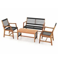 Costway Patio 4pcs Acacia Wood Conversation Table & Chair Set Hand-Woven Rope Outdoor -Costway GUEST e59160df 3a9f 4e3a 92a3 1e8e084255cd
