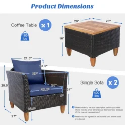 Costway 3PCS Patio Wicker Rattan Sofa Set Furniture Acacia Wood Conversation -Costway GUEST e5aa841b ddaa 43df aebf cf21c3e6f924