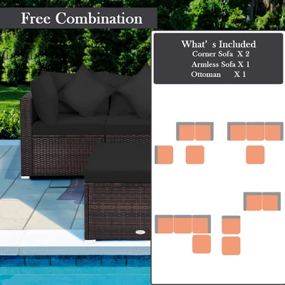 Costway 4PCS Patio Rattan Furniture Set Sofa Ottoman Cushion Garden Deck Black 4 Costway 4PCS Patio Rattan Furniture Set Sofa Ottoman Cushion Garden Deck Black - Image 4