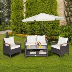 Costway 4PCS Patio Rattan Furniture Set Cushioned Sofa Storage Table Off -Costway GUEST e5e10d55 68e1 40b0 8106 3036a75100dd