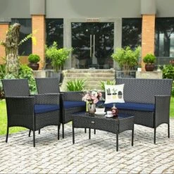Costway 4PCS Patio Wicker Furniture Set Coffee Table Cushions W/ Cover 19 Costway 4PCS Patio Wicker Furniture Set Coffee Table Cushions W/ Cover -Costway GUEST e607782c 62e5 462f ba18 5b49abf77a5d