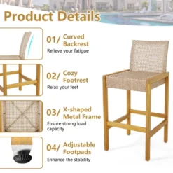 Costway Set Of 2 Patio Wood Barstools Rattan Bar Height Chairs With Backrest Porch Balcony 13 Costway Set Of 2 Patio Wood Barstools Rattan Bar Height Chairs With Backrest Porch Balcony -Costway GUEST e6444253 75f6 4c49 a15e 1b34331dcb29