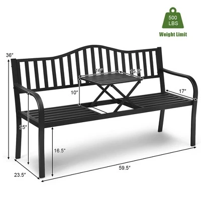 Costway Patio Garden Bench Steel Frame Adjustable Center Table Outdoor Porch Loveseats 2 Costway Patio Garden Bench Steel Frame Adjustable Center Table Outdoor Porch Loveseats - Image 2