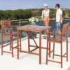 Costway 3PCS Bar Set Acacia Wood Bar Height Patio Bistro Dining Set Outdoor