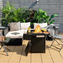 Costway 28'' Propane Fire Pit Table 50,000 BTU Patio Square Gas Fireplace W/Lava Rock