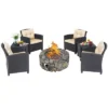 Costway 7PCS Patio Wicker Furniture Set Gas Fire Pit Sofa Side Table Cushioned
